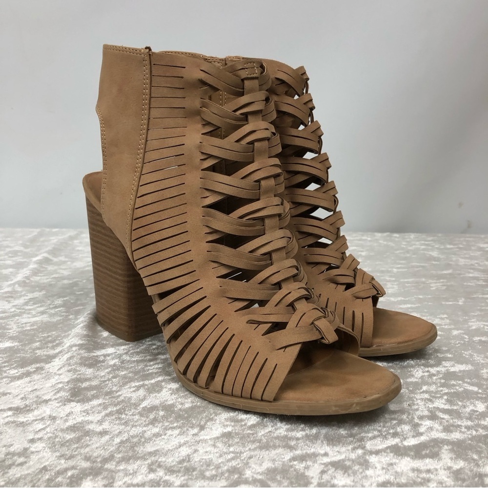 Dolce Vita Vegan Suede Open Toe Tan Booties size 10